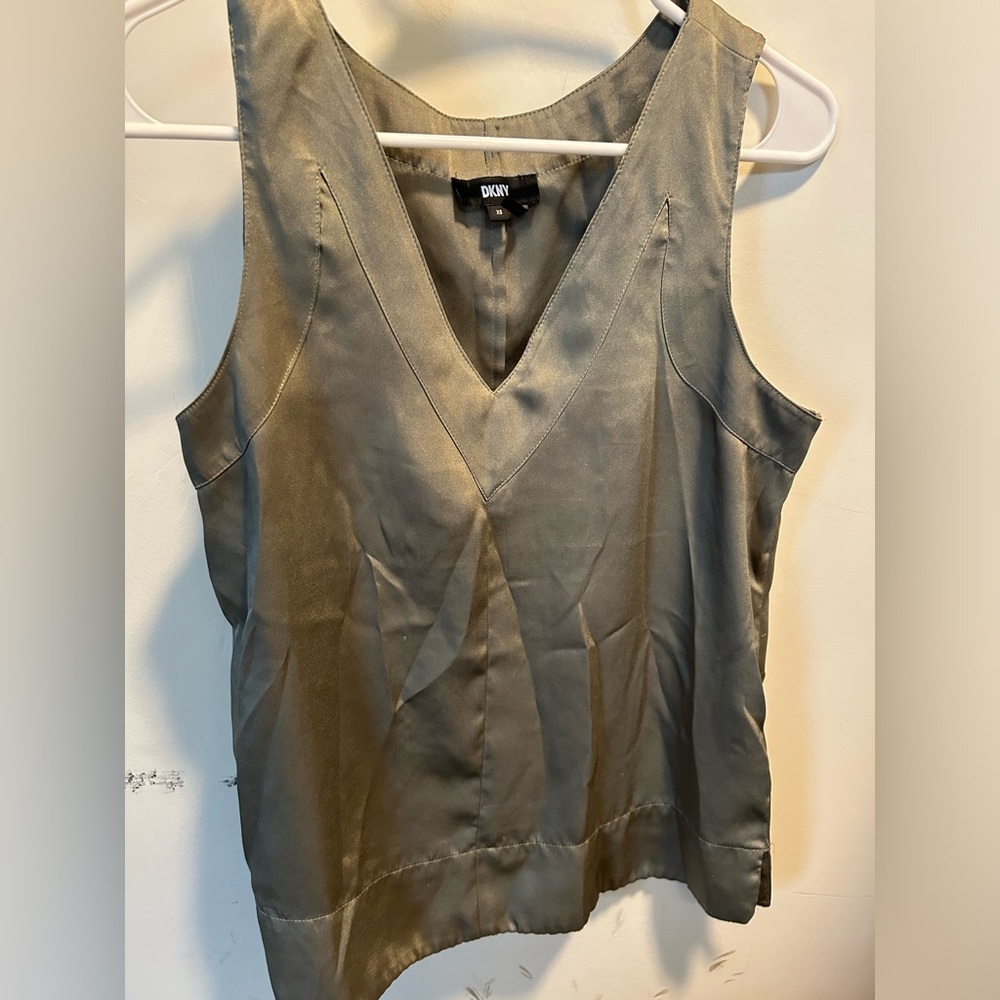 DKNY satin olive green tank top!